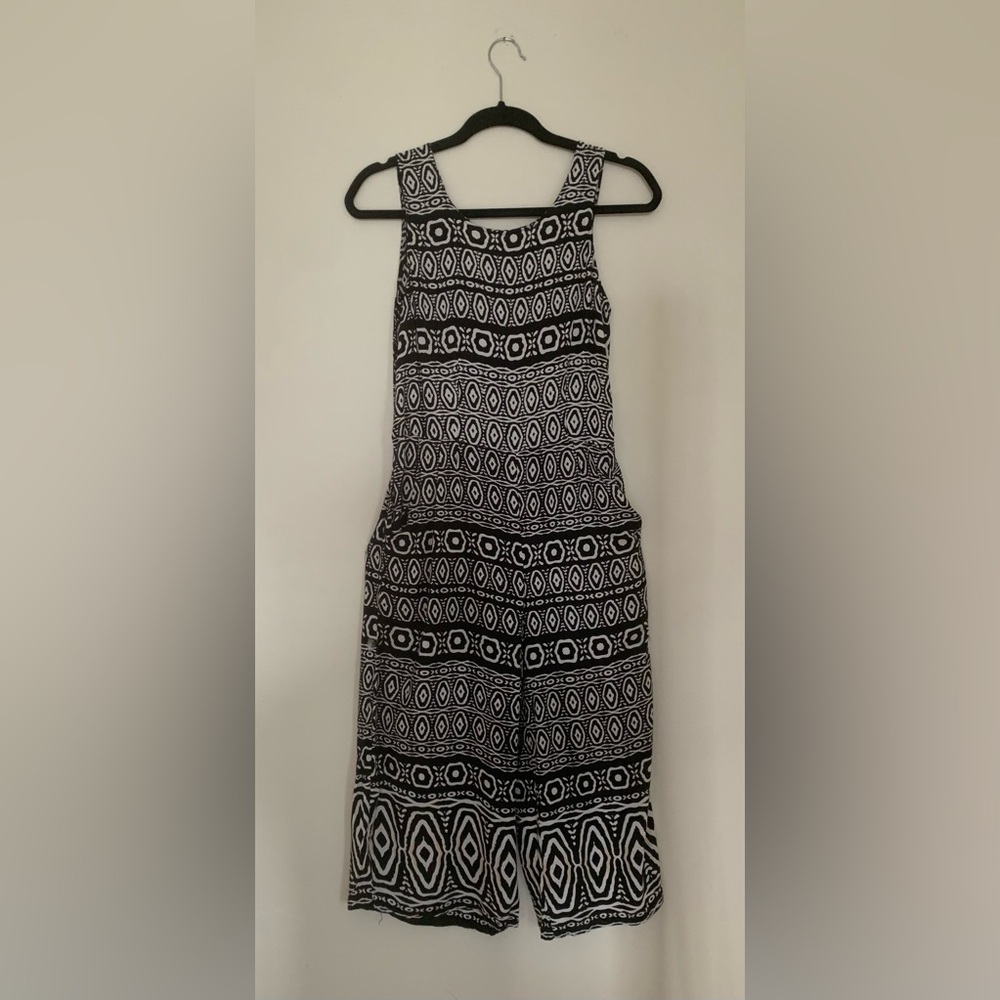 Black and White Patterned Capri Length Romper